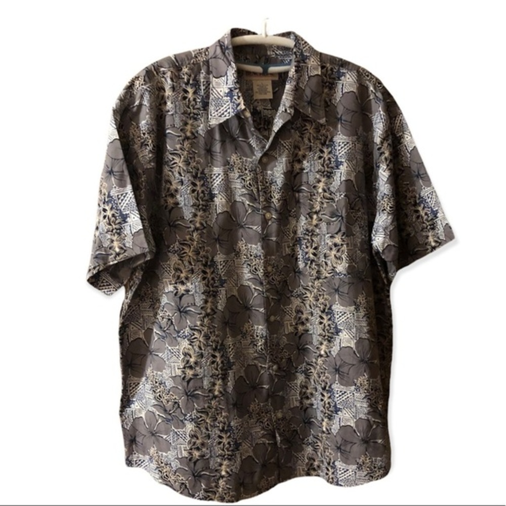 Benchline Blue and Gray Casual Button Down Shirt‎ with Distressed Pattern Mens L